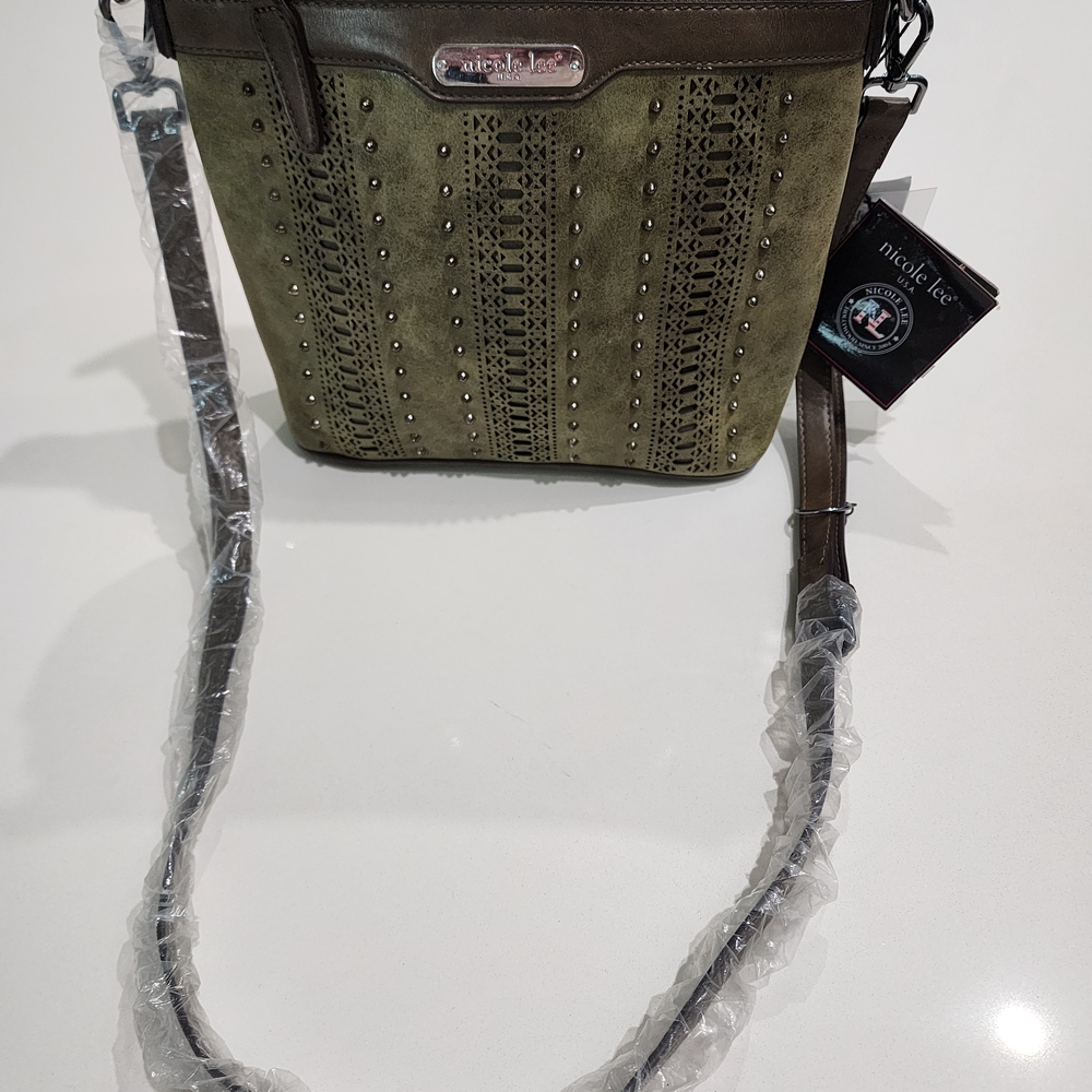 Nicole Lee Green and Brown Crossbody Bag